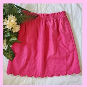 J Crew Mini Linen Skirt SZ 00 Scalloped Hem Elastic Waist Short NWT